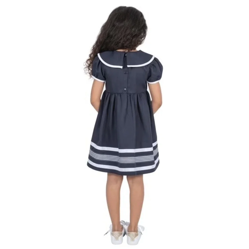 (B6) Rare Editions Navy Blue Sailor Dress Bow Nautical Toddler Girls‎ Size 3T